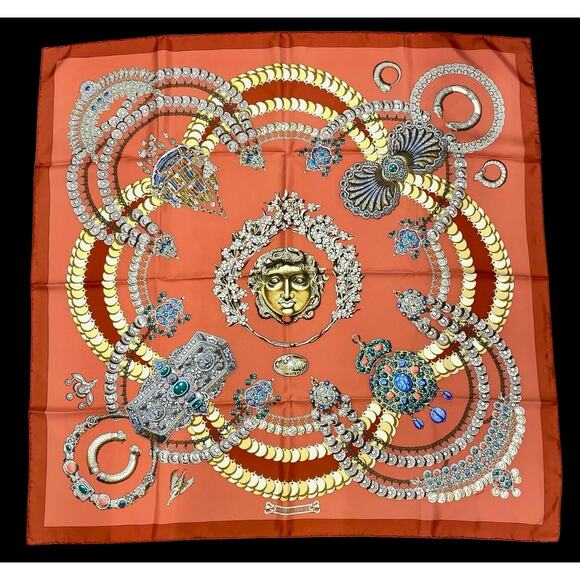 Hermes Carré 90 KOSHIMA Cosima Space J.Abadie Orange Silk Scarf W/Box NWT - Picture 2 of 16
